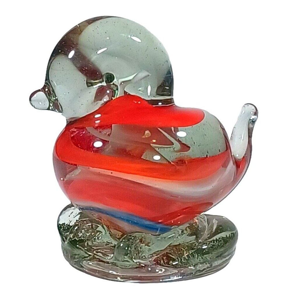 Vtg 1971 ENCHANTED CARLSBAD N.M. Art Glass Red BIRD FIGURINE Paperweight Signed